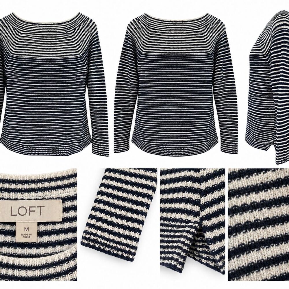 Loft Women's Navy and White Jumper